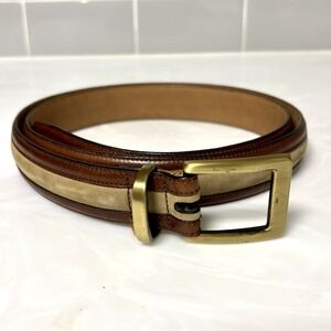 Cale Mens Belt Brown Size 42 Two Tone Leather Suede Center Brass Buckle